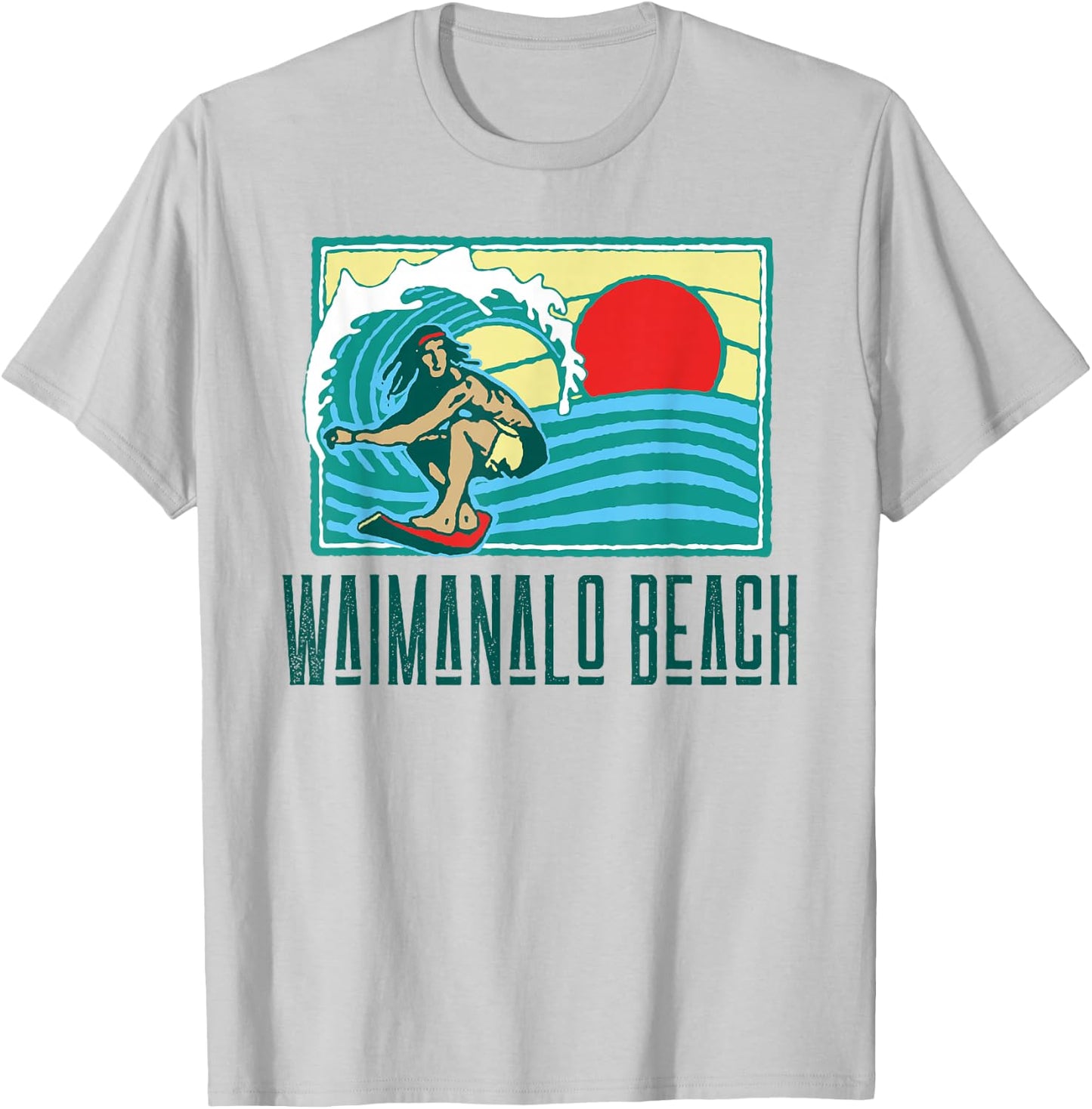 Waimanalo Beach Hawaii Vintage Surfer & Wave Retro T-Shirt - T-Shirt | Ash