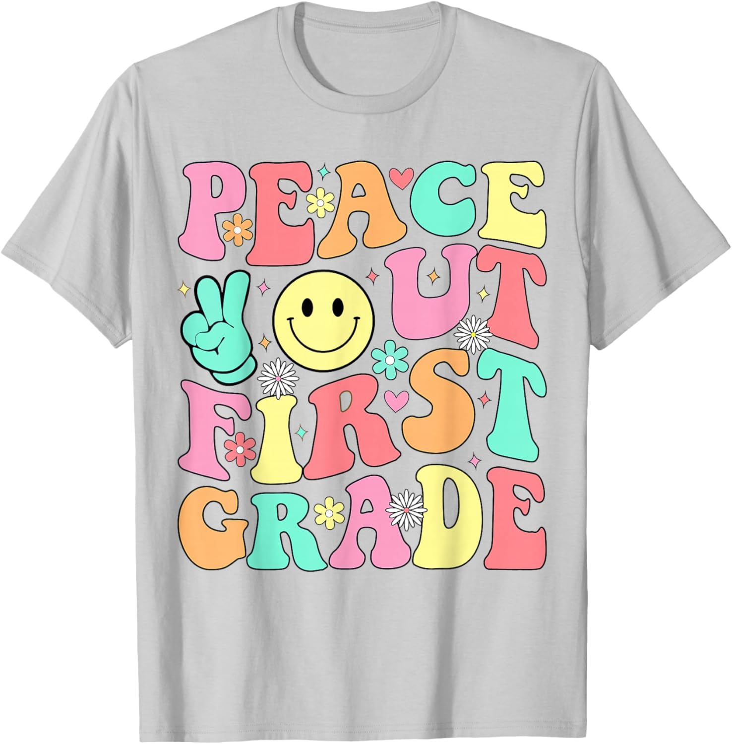 Peace Out First Grade Groovy 1st Grade Last Day of School T-Shirt - T-Shirt | Ash