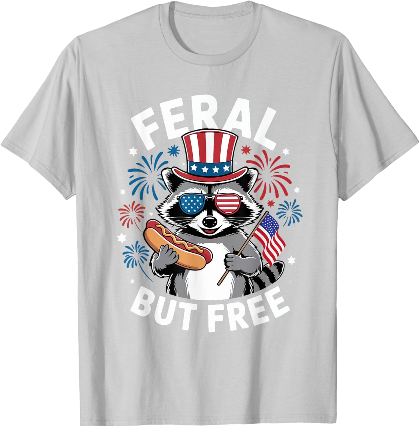 Feral But Free Patriotic Raccoon 4th of July Raccoon Hotdog Women Kids T-Shirt - T-Shirt | Ash