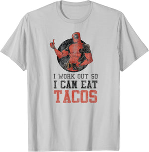 Marvel Deadpool Work Out Eat Tacos Graphic C1 T-Shirt - T-Shirt | Ash