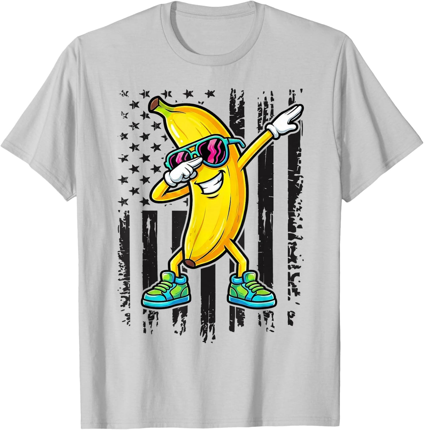 Dabbing Banana American Flag Kids Youth Boys Girls T-Shirt - T-Shirt | Ash