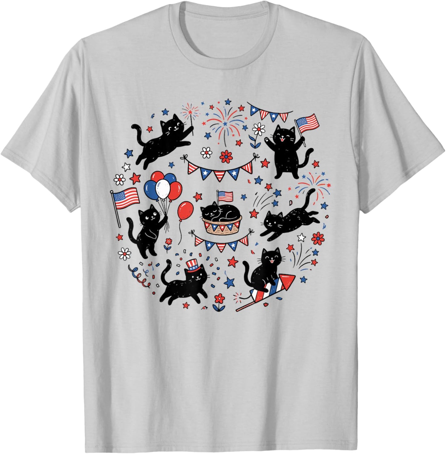 Cute July 4th Shirts , Funny Cat American Flag T-Shirt - T-Shirt | Ash