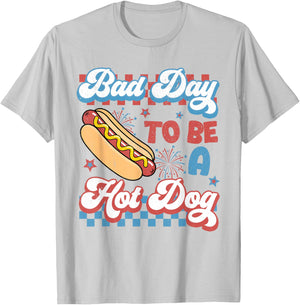 Funny It's A Bad Day to Be A Hotdog Fourth of July Patriotic T-Shirt - T-Shirt | Ash