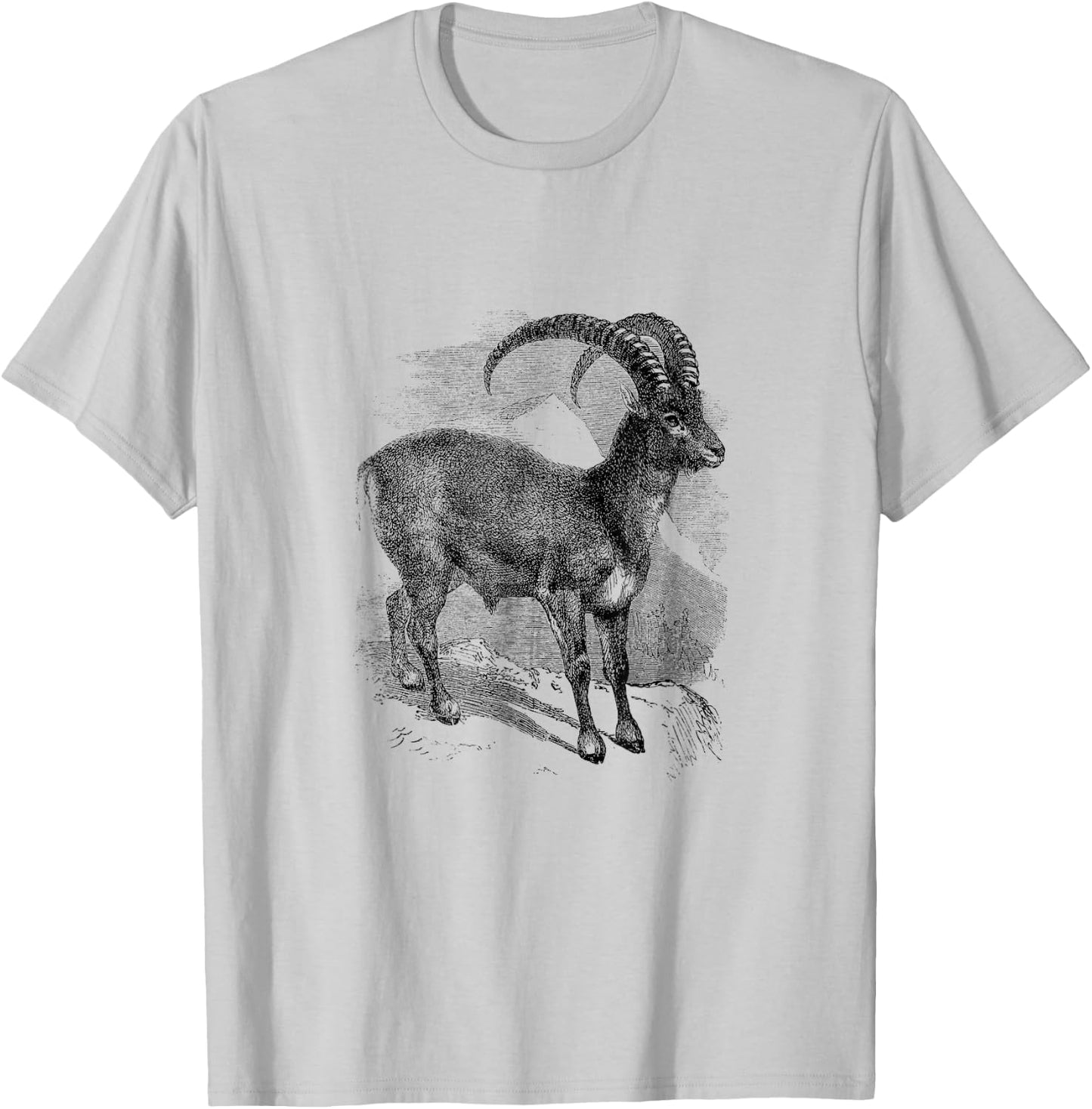 Ibex Mountain Goat Print T-Shirt - T-Shirt | Ash