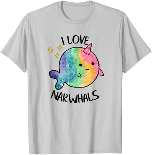 I Love Narwhals Rainbow Whale Kids Colorful So Kawaii Cute T-Shirt - T-Shirt | Ash