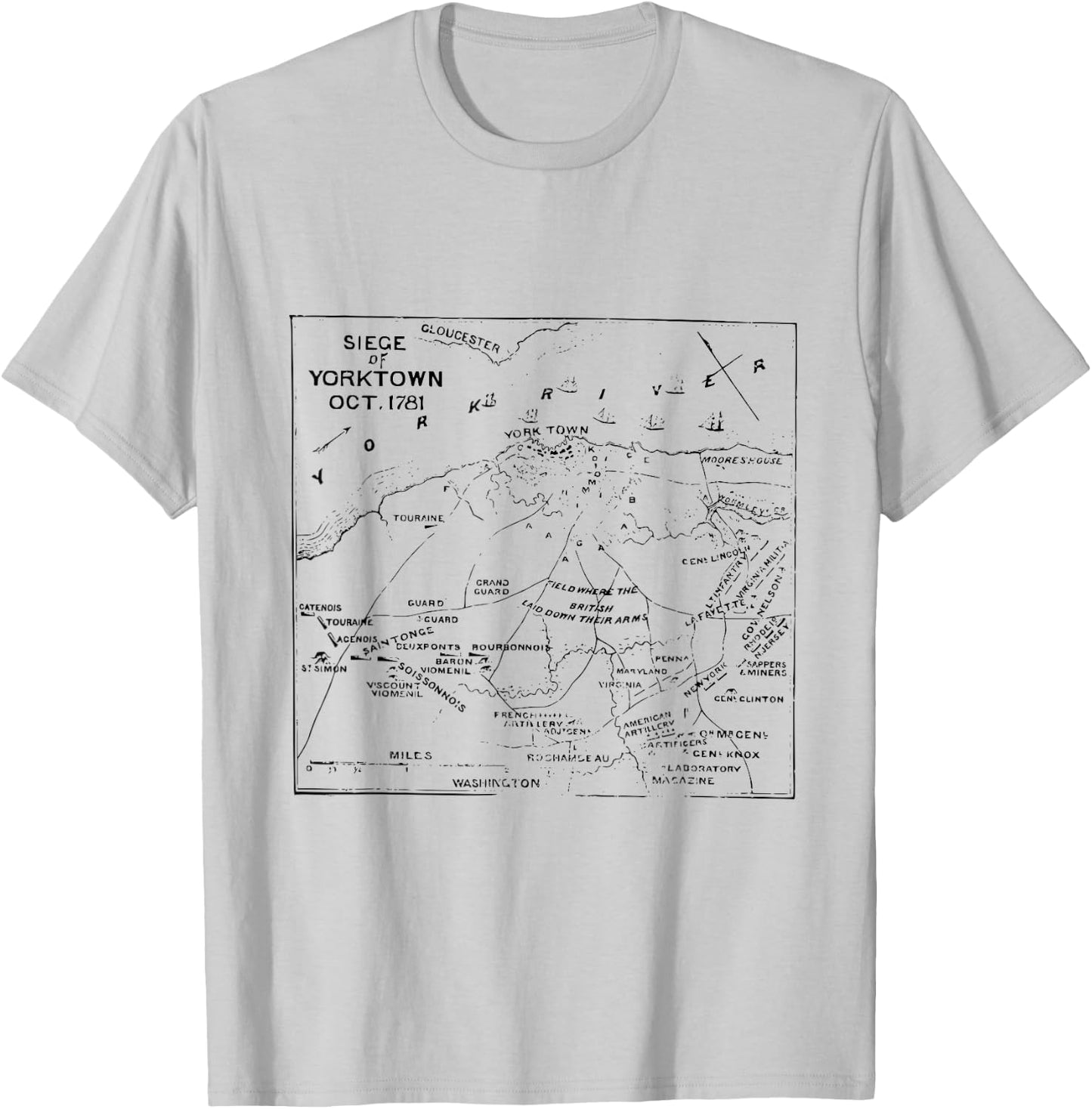Siege of Yorktown Virginia Revolutionary War Map T-Shirt - T-Shirt | Ash