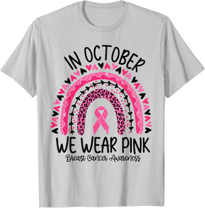 In October We Wear Pink Rainbow Breast Cancer Awareness T-Shirt - T-Shirt | Ash