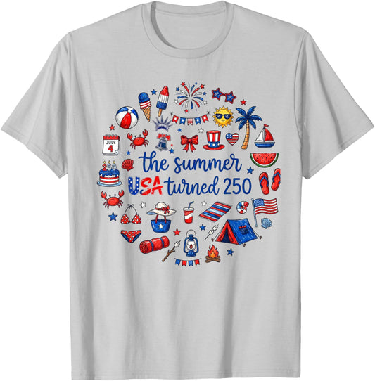 Funny The Summer USA Turns 250 1776-2026 4th of July T-Shirt - T-Shirt | Ash