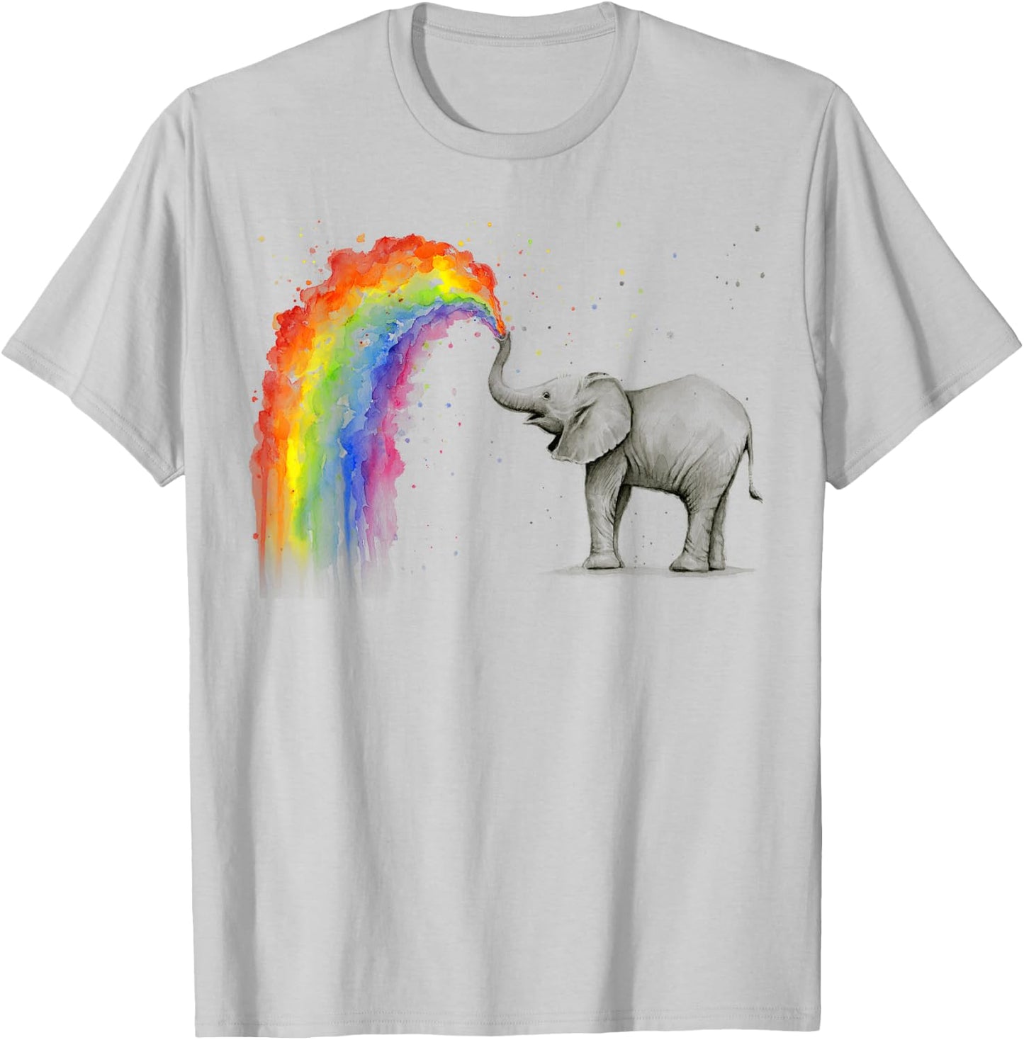 Elephant Spraying Rainbow Baby Elephant Watercolor T-Shirt - T-Shirt | Ash