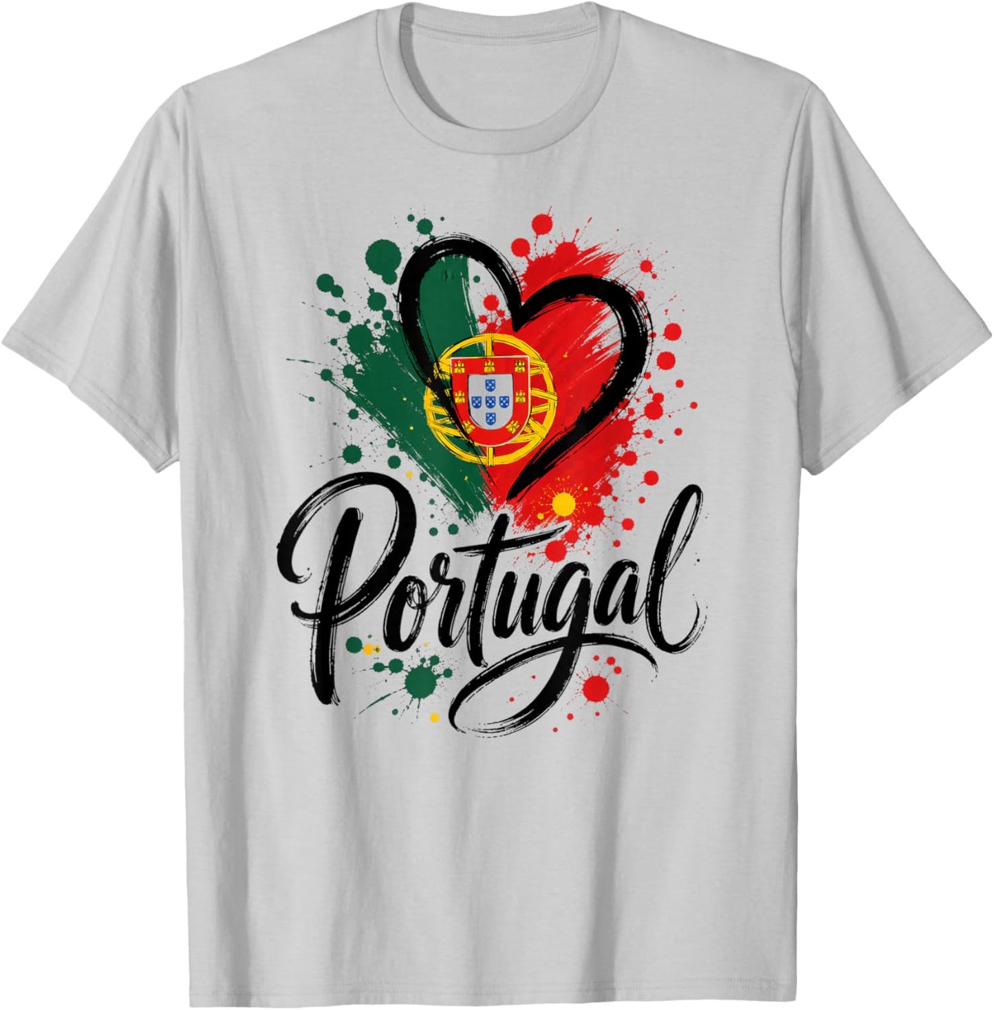 I Love Portugal Vacation Travel Heart Flag Tourist Design T-Shirt - T-Shirt | Ash