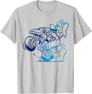 Nintendo Mario Kart Blue Watercolor Wheelie Graphic T-Shirt - T-Shirt | Ash