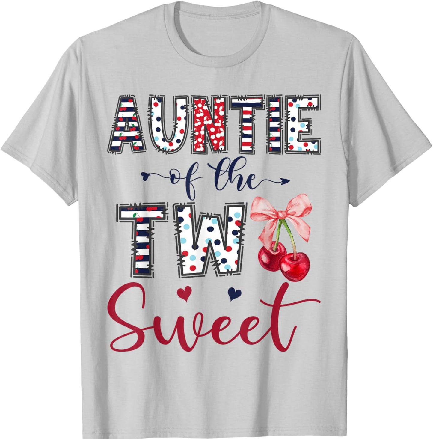 Auntie of The Two Sweet 2nd Birthday Girl Cherry Bow T-Shirt - T-Shirt | Ash