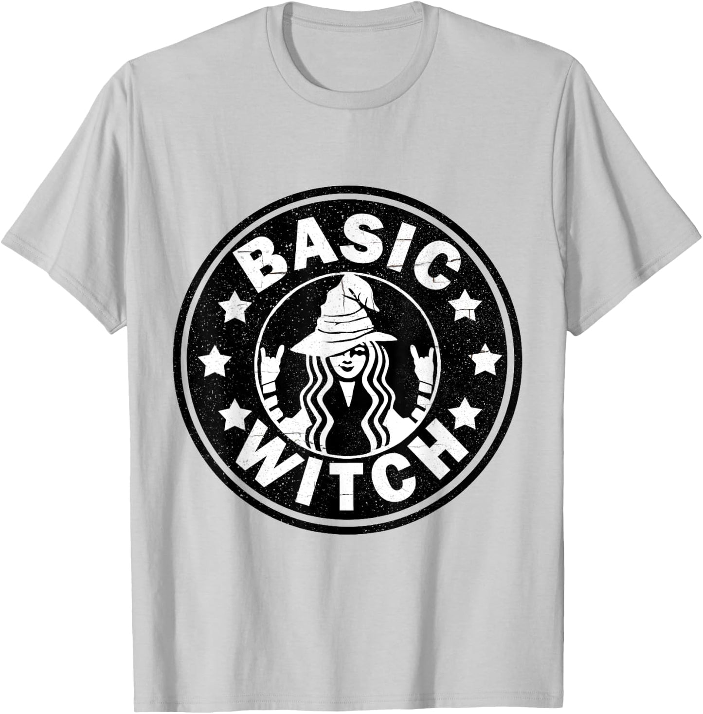 Funny Basic Witch Halloween Distressed T-Shirt - T-Shirt | Ash
