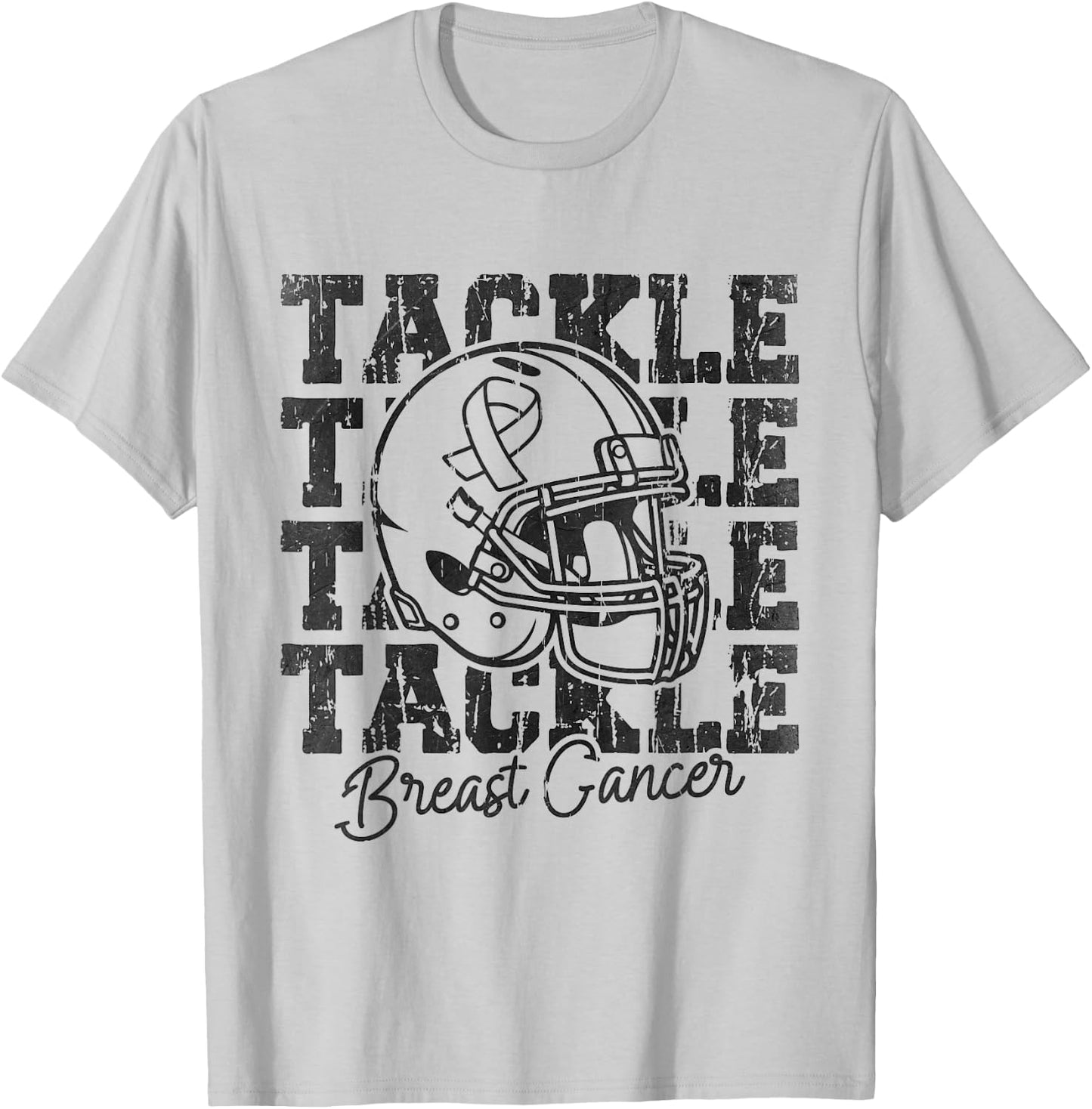 Tackle Football Pink Ribbon Breast Cancer Awareness Women T-Shirt - T-Shirt | Ash
