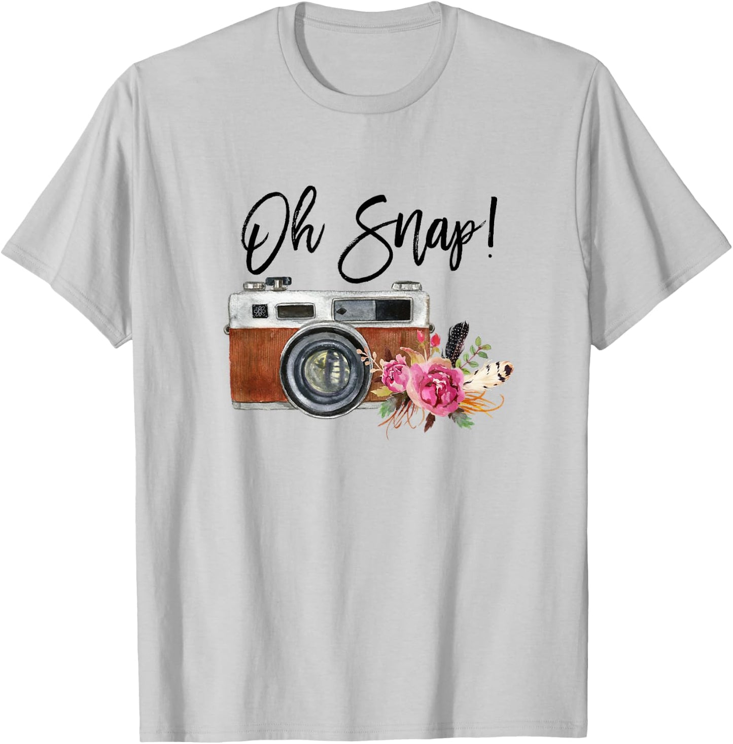 Oh Snap, Watercolor Camera, Girly Photography T-Shirt - T-Shirt | Ash
