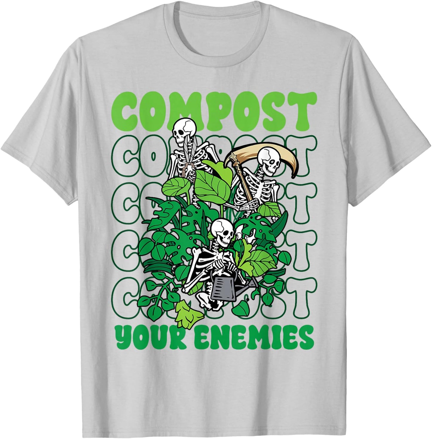 Funny Gardening Skeleton Compost Your Enemies Dark T-Shirt - T-Shirt | Ash