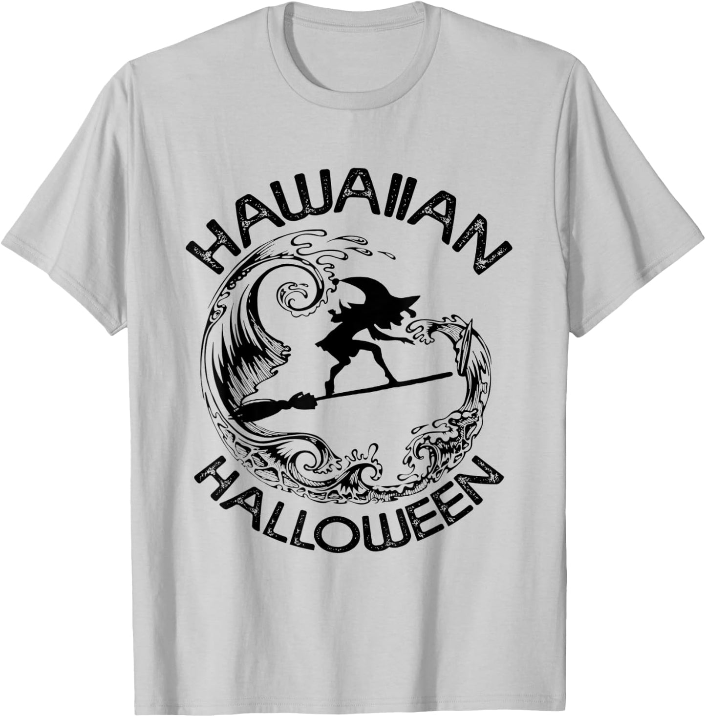 Hawaiian Halloween - Witch Surf Surfing on Waves T-Shirt - T-Shirt | Ash