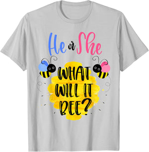 Gender Reveal What Will It Bee Shirt He or She Boy Girl T-Shirt - T-Shirt | Ash