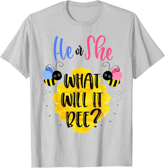 Gender Reveal What Will It Bee Shirt He or She Boy Girl T-Shirt - T-Shirt | Ash
