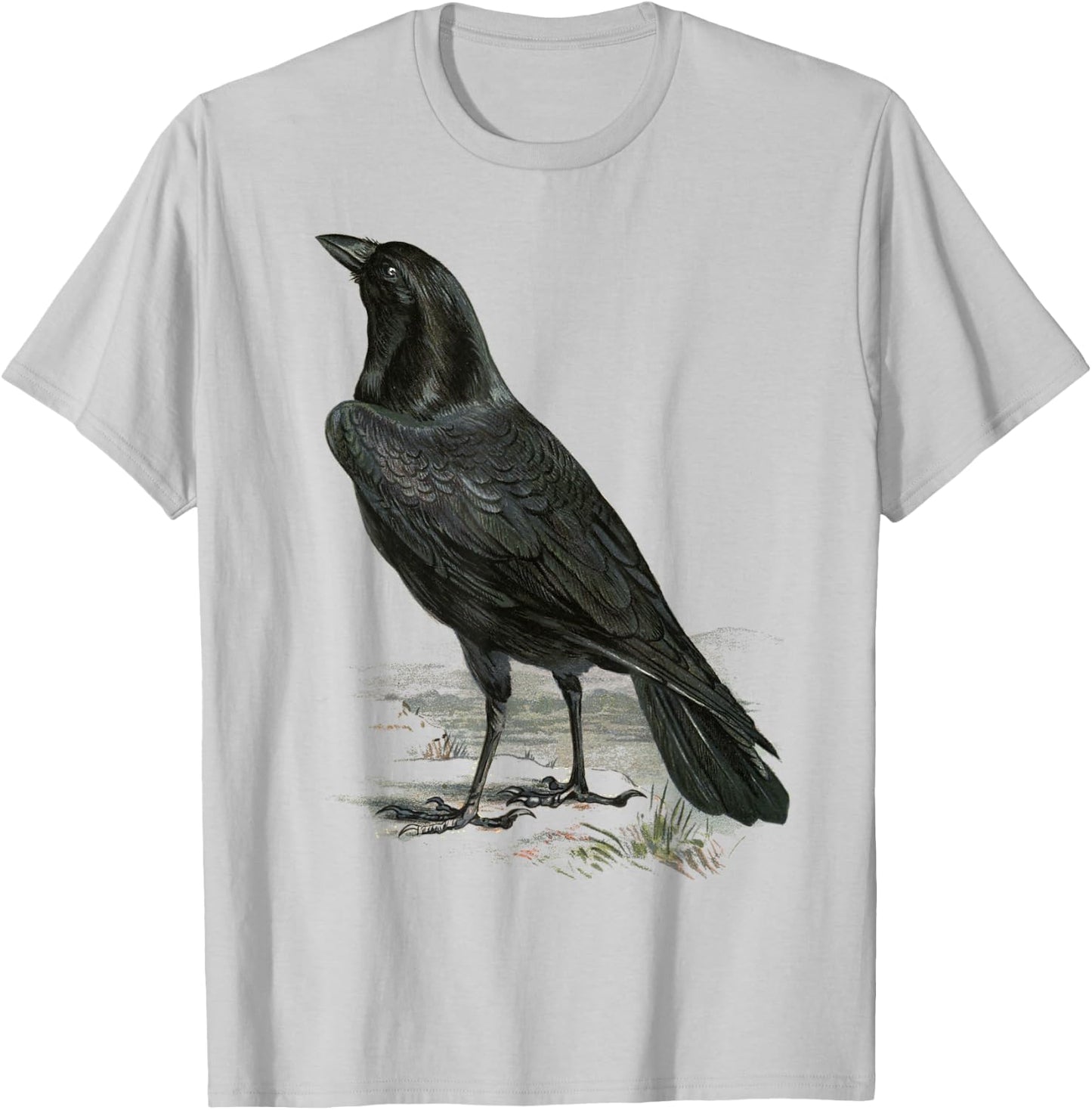 Raven Vintage Illustration Crow T-Shirt - T-Shirt | Ash
