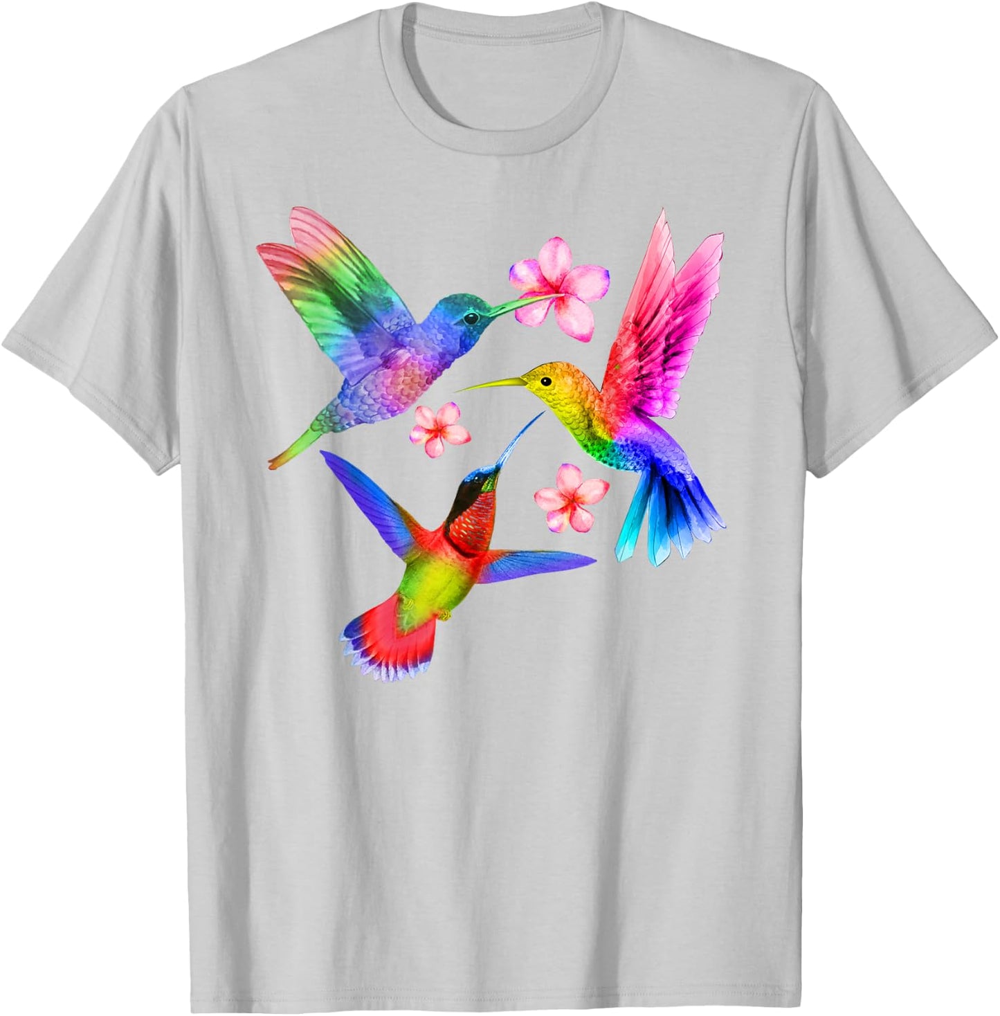 Rainbow Hummingbird Watercolor Colorful Bird Lover Gift T-Shirt - T-Shirt | Ash
