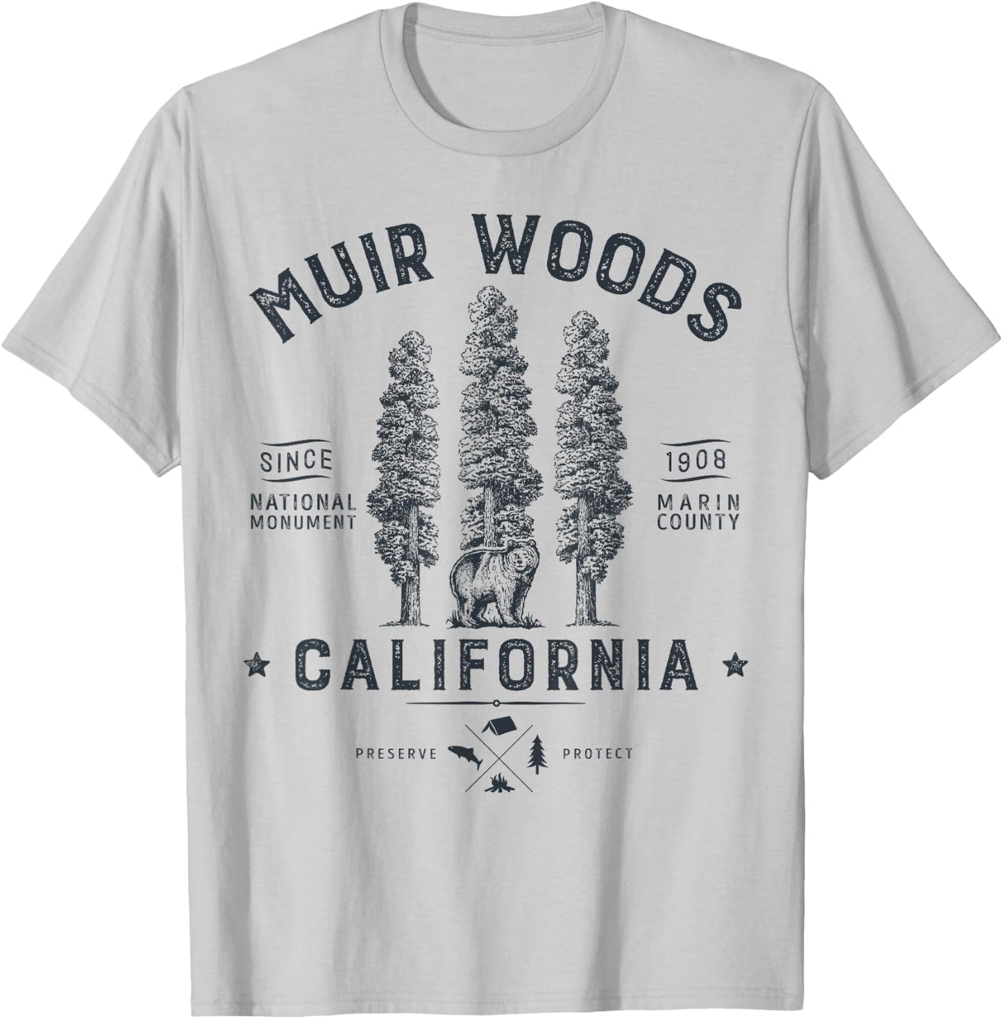 Muir Woods National Monument T Shirt California Redwood Park T-Shirt - T-Shirt | Ash