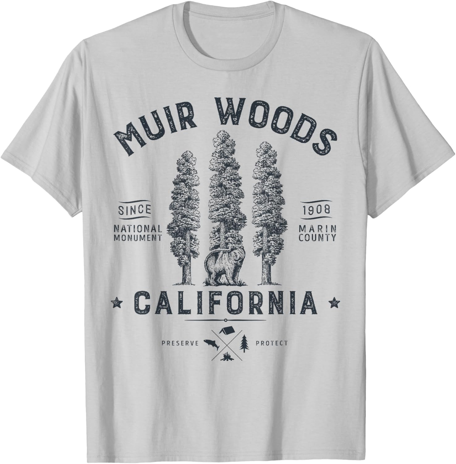 Muir Woods National Monument T Shirt California Redwood Park T-Shirt - T-Shirt | Ash