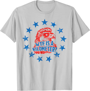 Mullet Eagle What The Heck is A Kilometer Funny 4th of July T-Shirt - T-Shirt | Ash