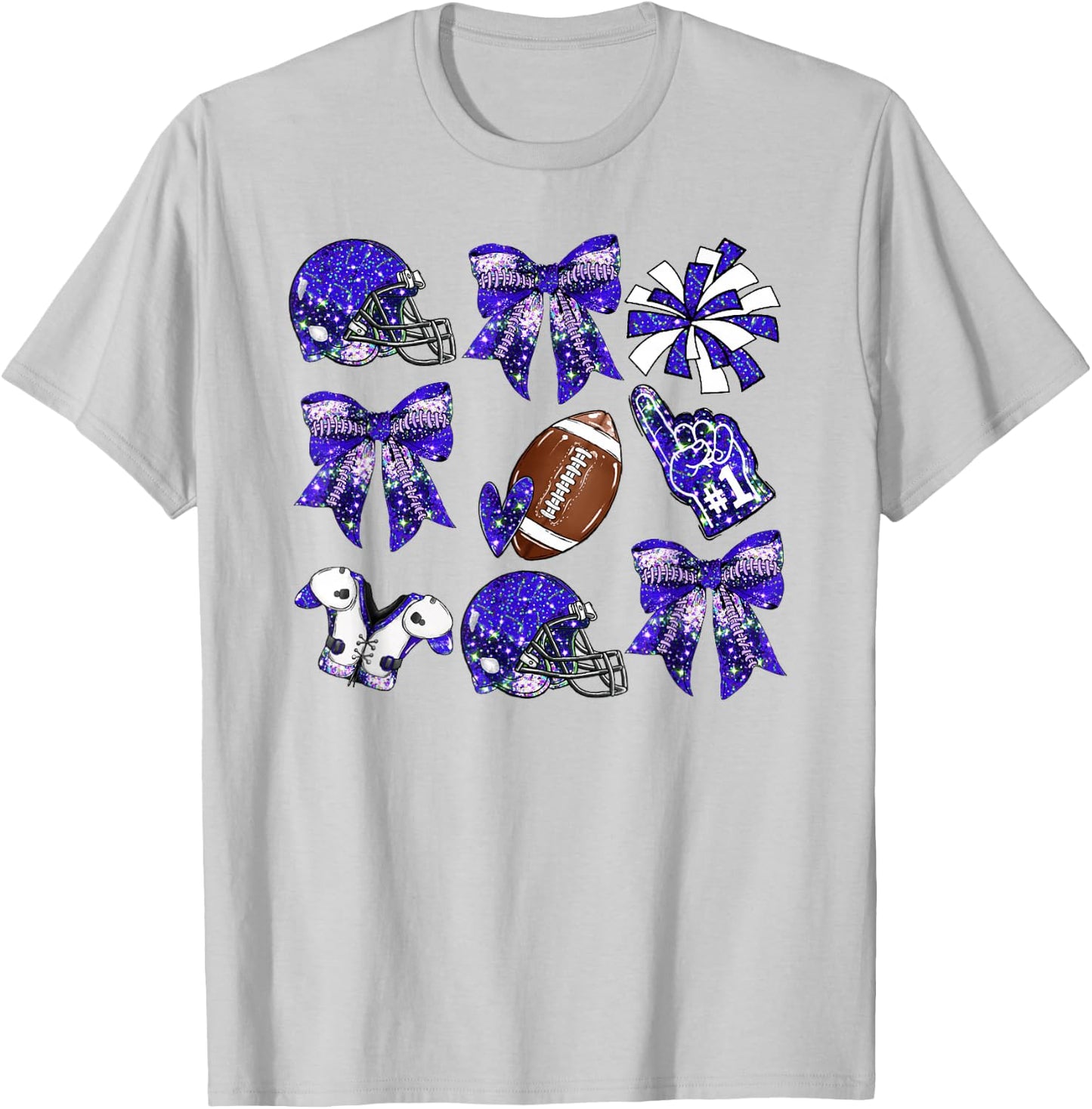 Blue Coquette Bow Football Game Day Women Girls Kids T-Shirt - T-Shirt | Ash