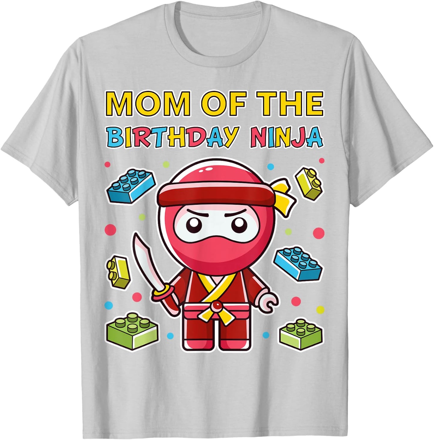 Mom of the Blocks Ninja Birthday Boy Brick Building Kid Boy T-Shirt - T-Shirt | Ash