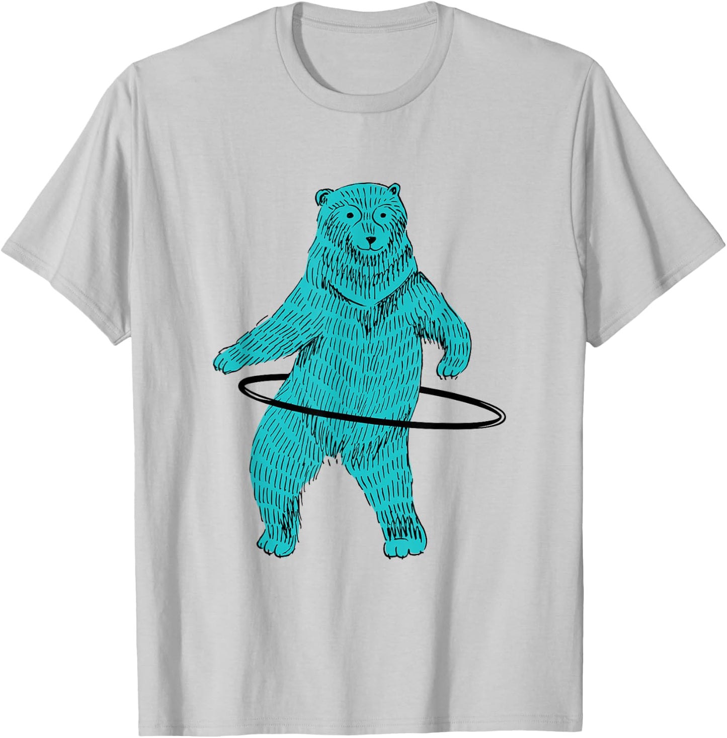 Hula Hooping Hoop Dancing Blue Hipster Bear Art T-Shirt - T-Shirt | Ash