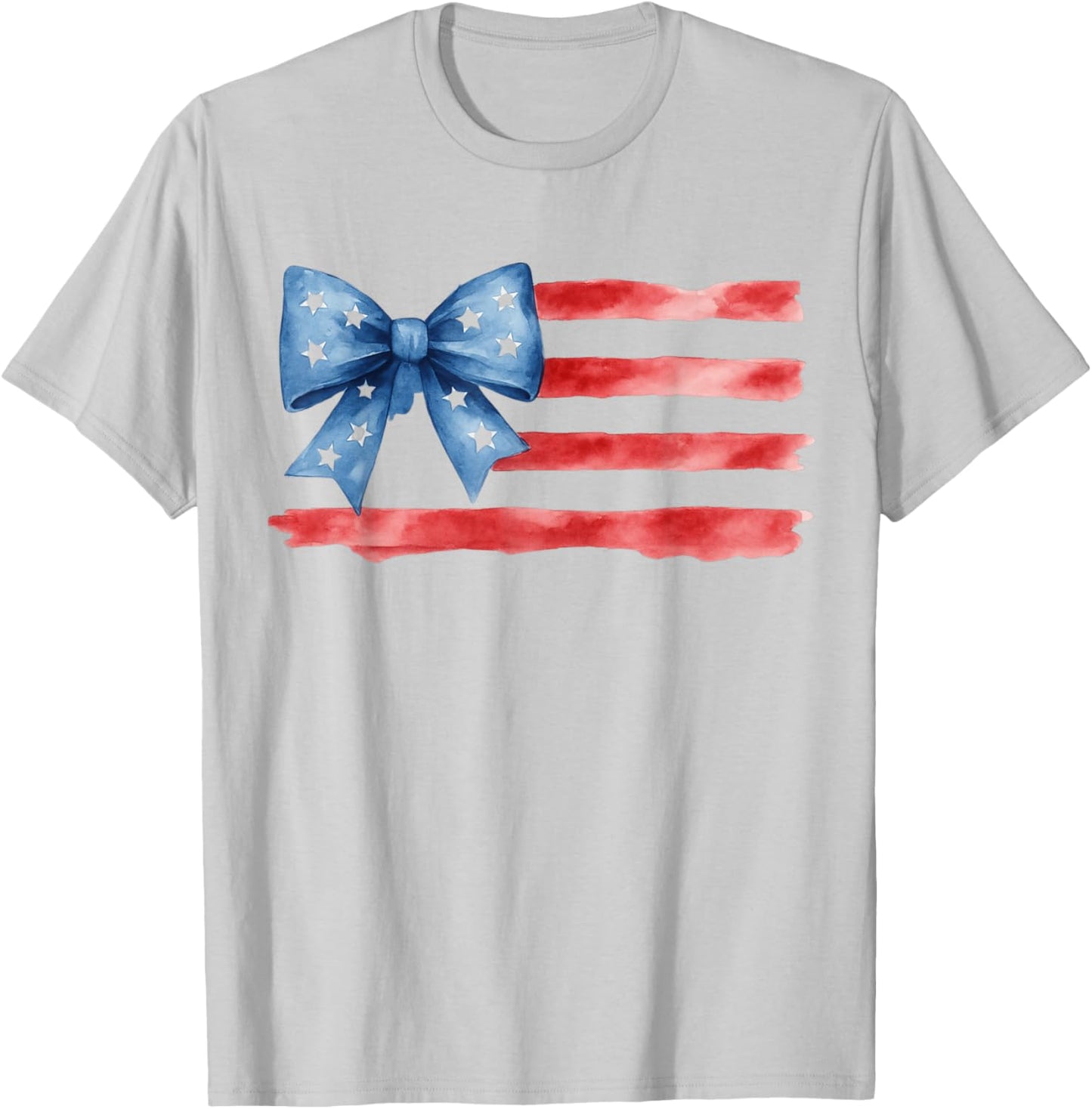 USA Flag Bow 4th of July Watercolor Floral American Pride T-Shirt - T-Shirt | Ash