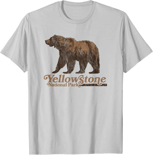 Vintage Yellowstone National Park Retro Grizzly Bear T-Shirt - T-Shirt | Ash