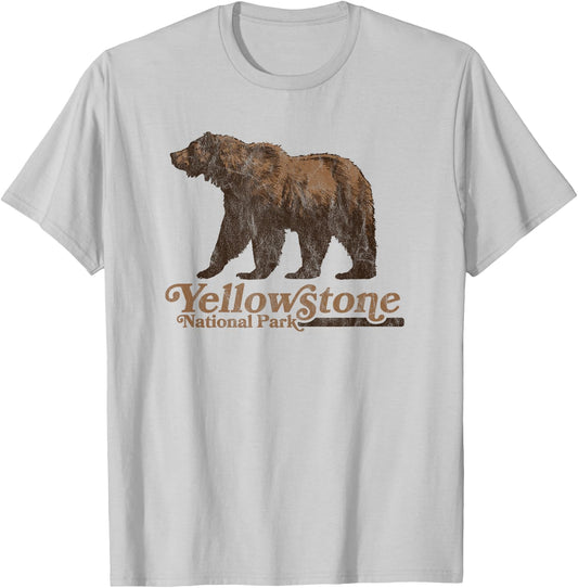 Vintage Yellowstone National Park Retro Grizzly Bear T-Shirt - T-Shirt | Ash
