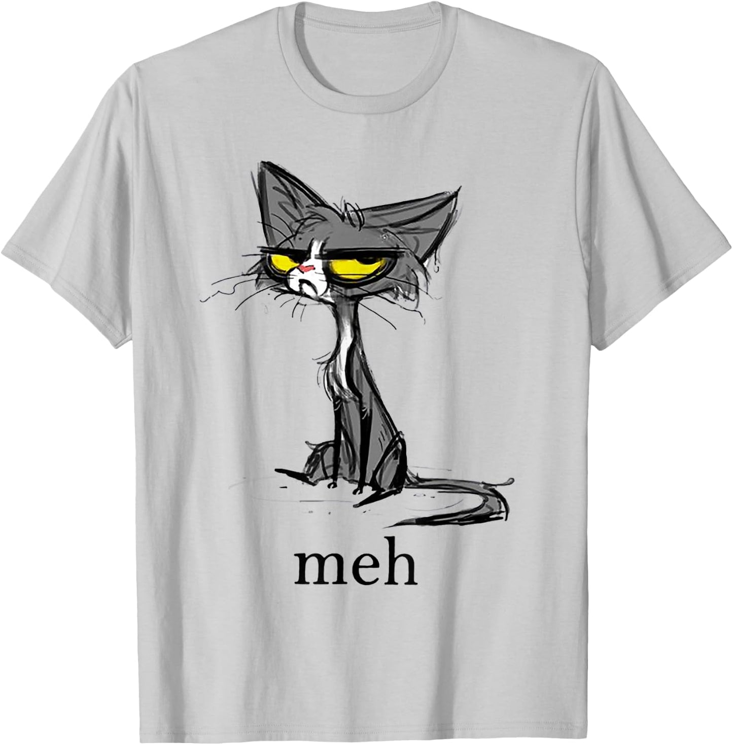 Funny Meh Cat Gift Cat Lovers T-Shirt - T-Shirt | Ash