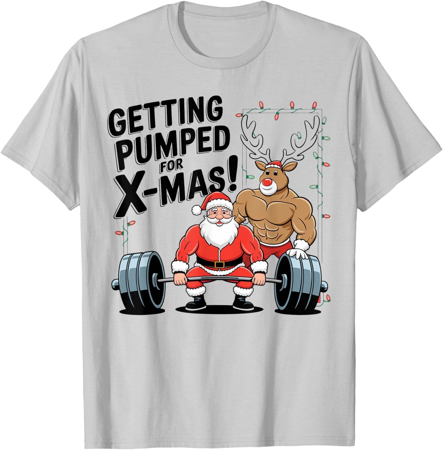 Christmas Santa Reindeer Deadlift Weightlift Gym Men Women T-Shirt - T-Shirt | Ash