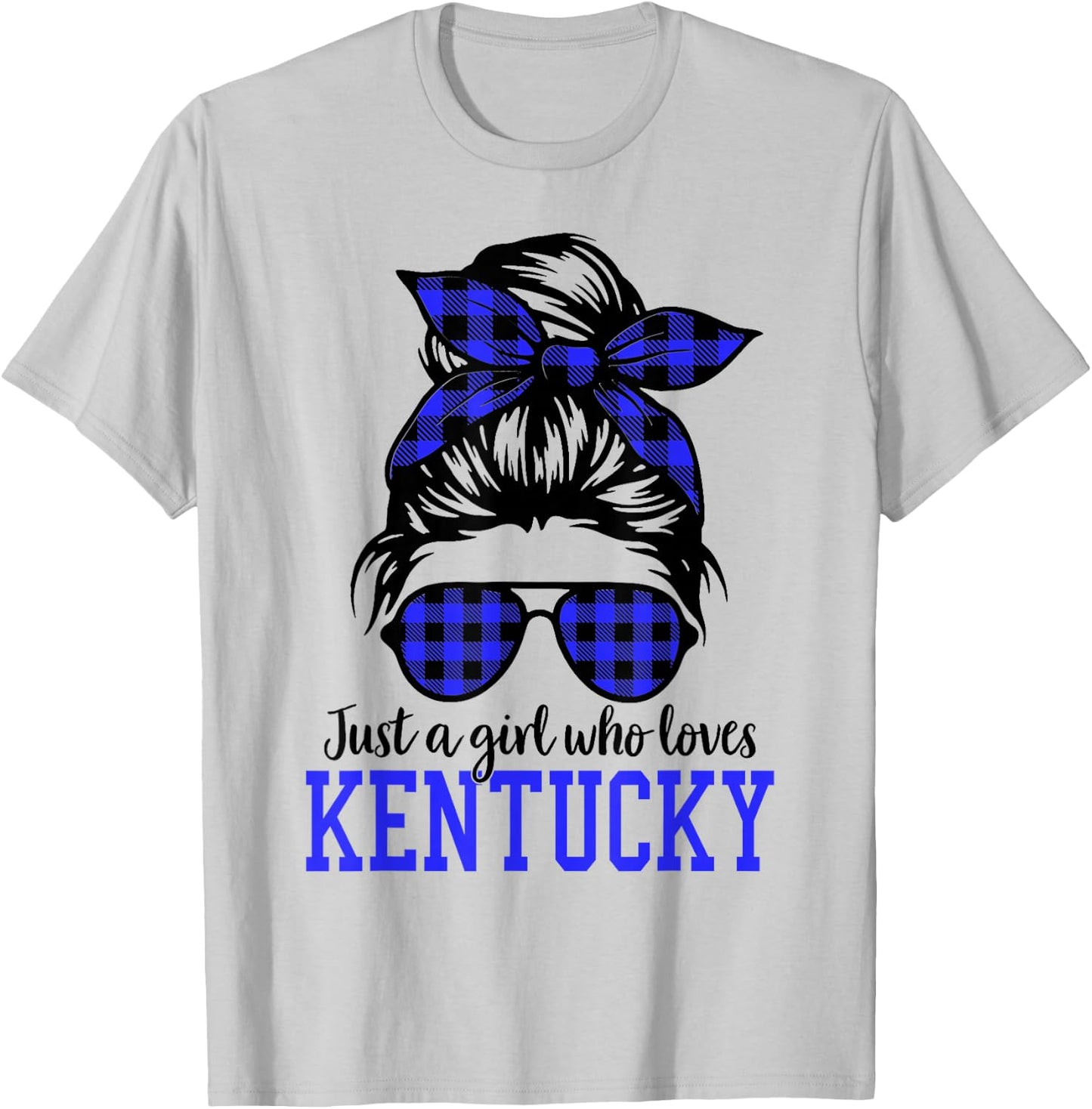 Kentucky Women Girls Messy Bun Hair, Kentucky State Pride T-Shirt - T-Shirt | Ash