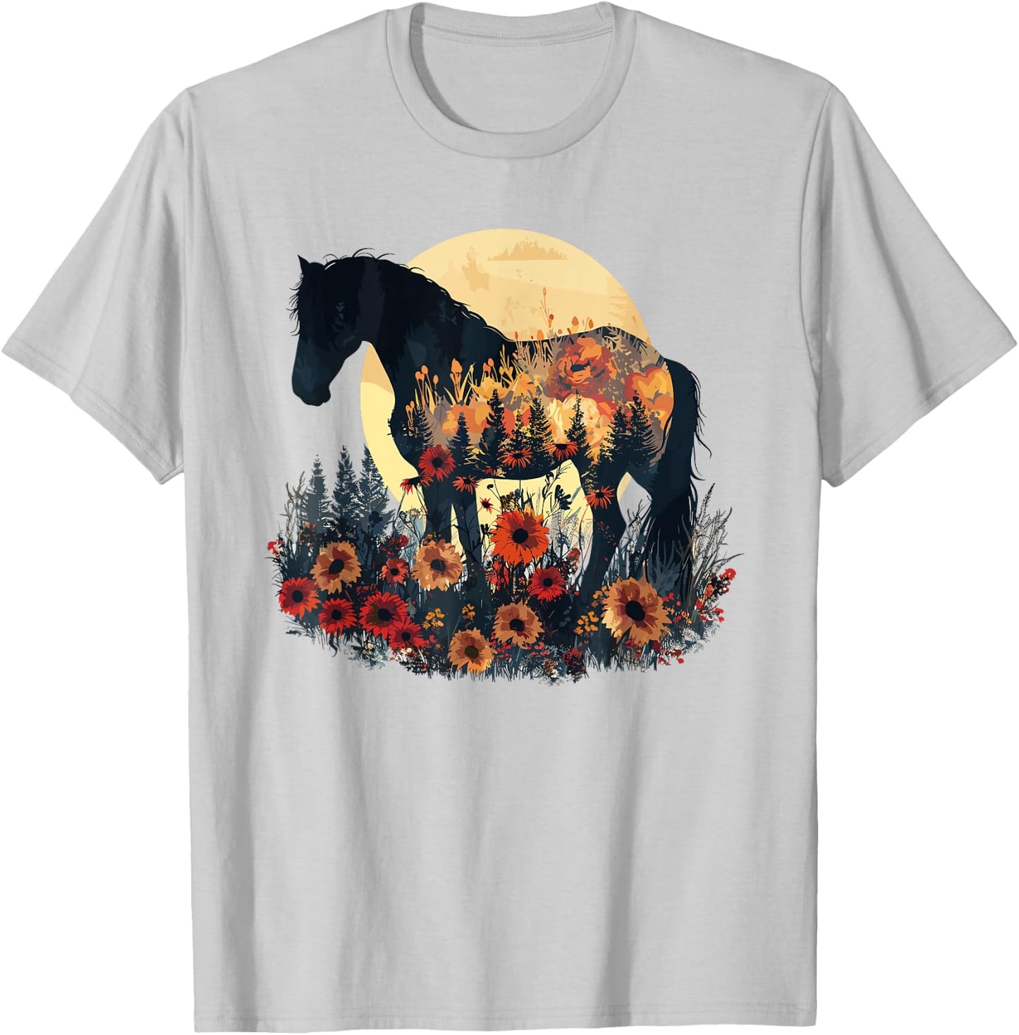 Horse Flowers Lover Nature Wildlife Pony T-Shirt - T-Shirt | Ash