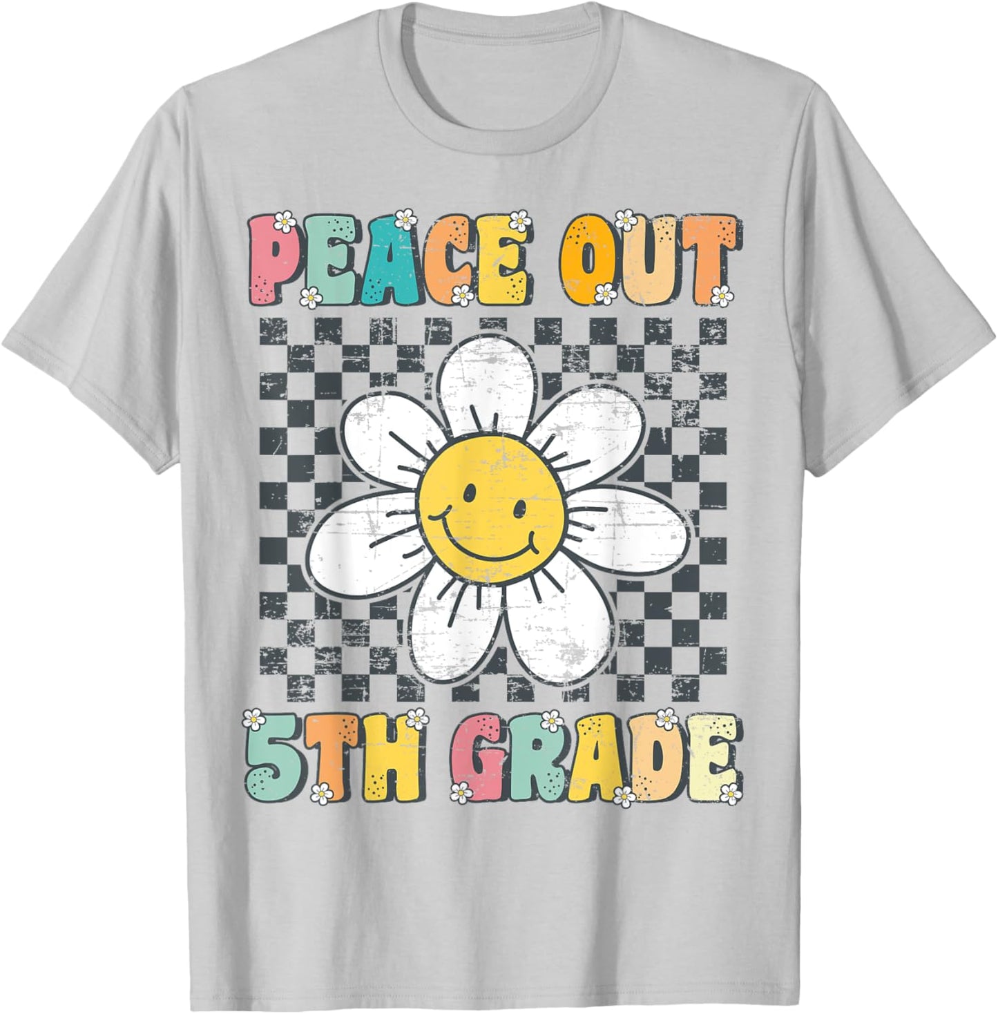 Peace Out 5th Grade Retro Groovy Last Day of Fifth Grade T-Shirt - T-Shirt | Ash