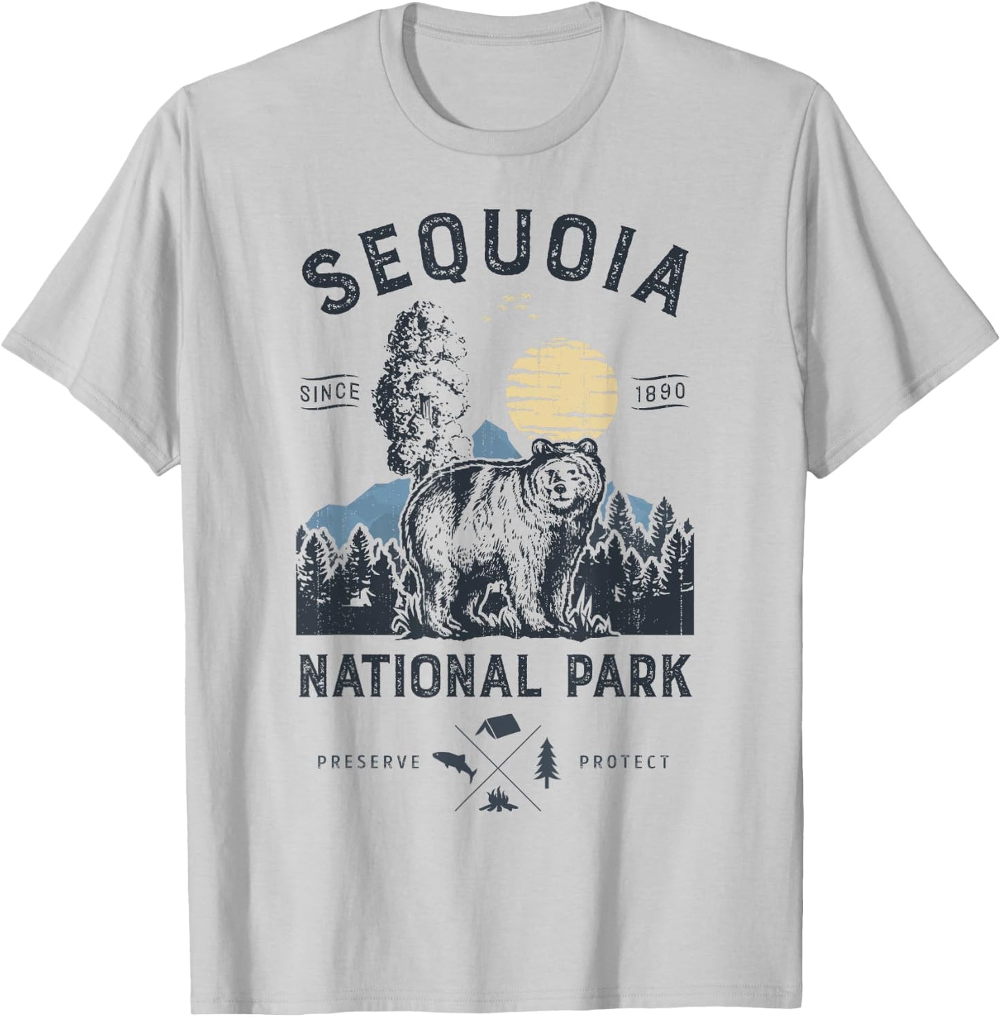 Sequoia National Park T Shirt Vintage California Bear Gifts T-Shirt - T-Shirt | Ash