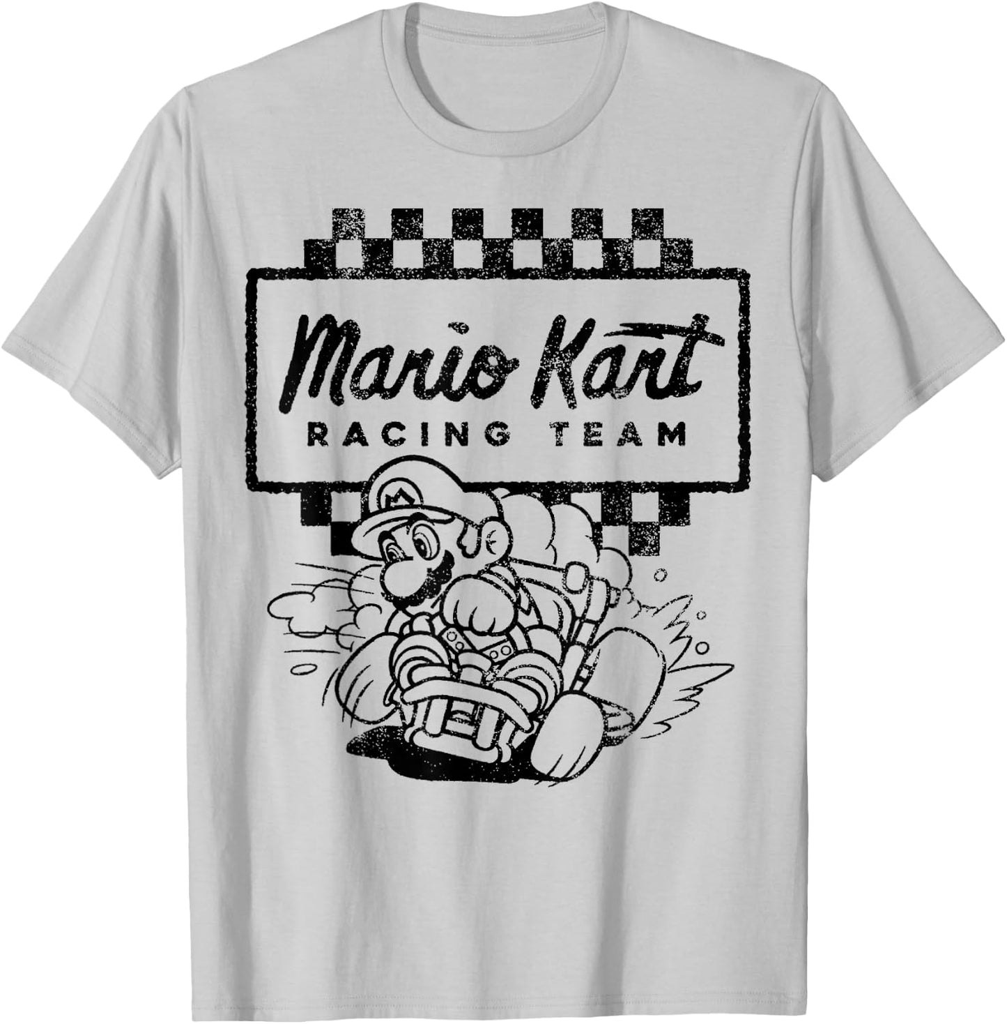 Mario Kart Racing Team Outlined Mario Drift Graphic T-Shirt - T-Shirt | Ash