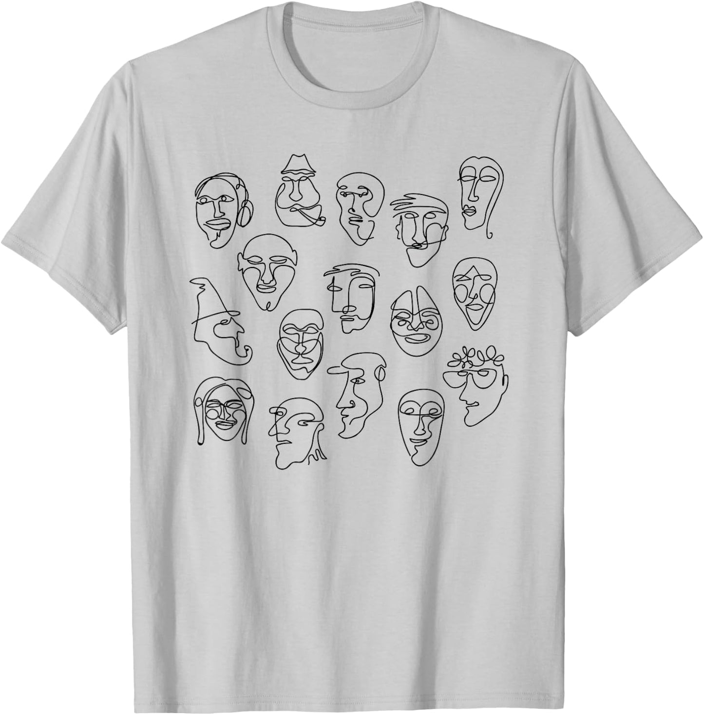 Single Line Face Design Character T-Shirt - T-Shirt | Ash