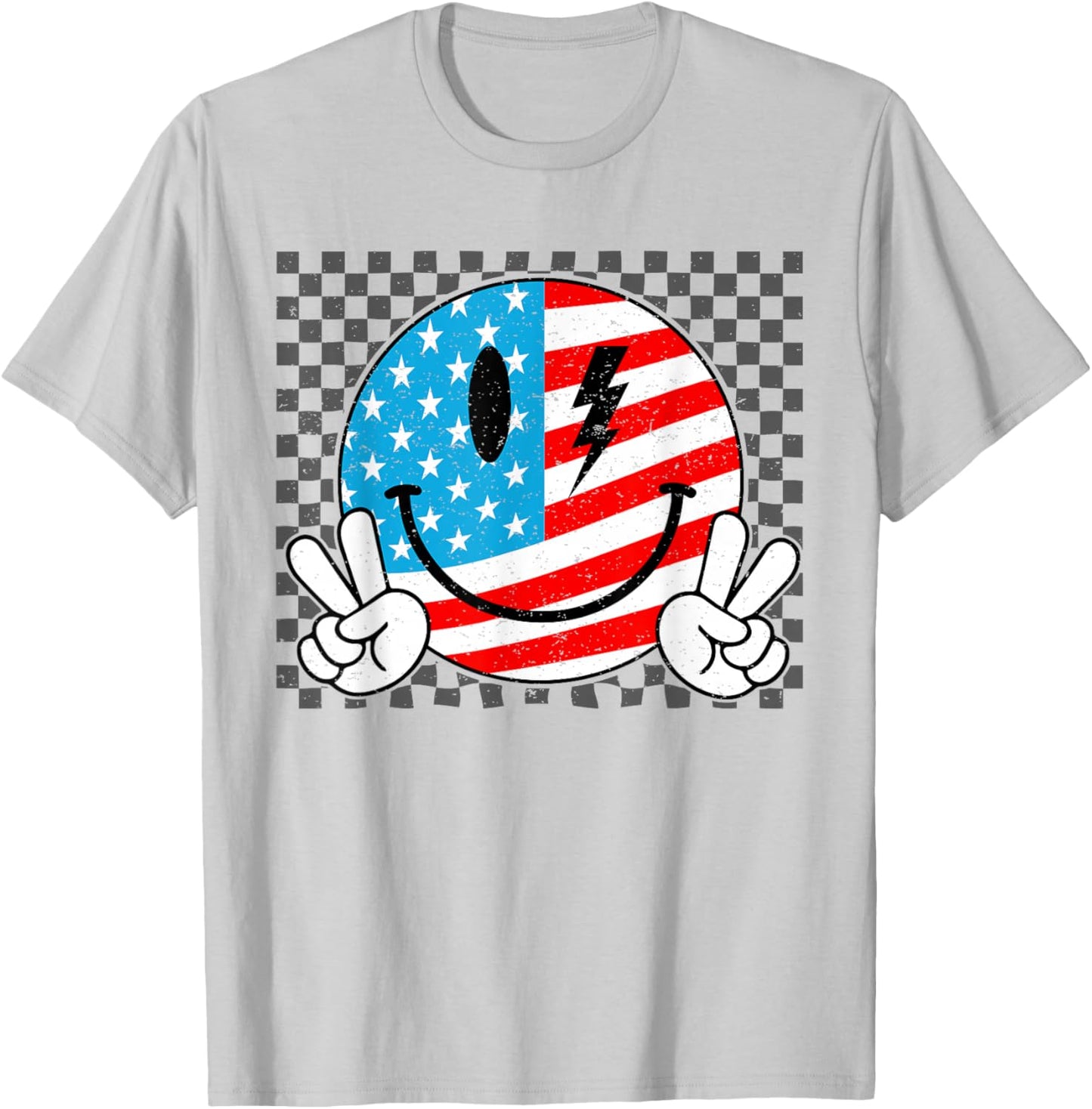 Fourth of July Smile Face Patriotic USA American Flag Men T-Shirt - T-Shirt | Ash