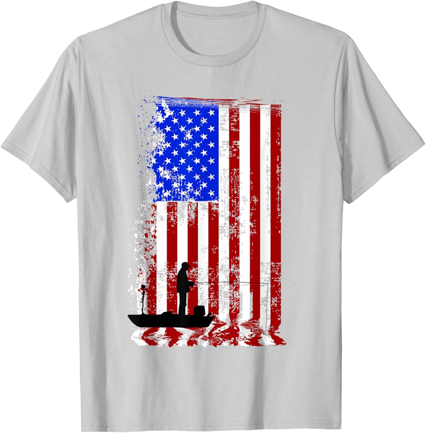 FISHING American Flag | USA Fishersman Boat Shirt T-Shirt - T-Shirt | Ash
