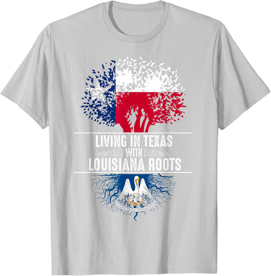 Texas Home Louisiana Roots State Tree Flag Shirt Love Gift T-Shirt - T-Shirt | Ash