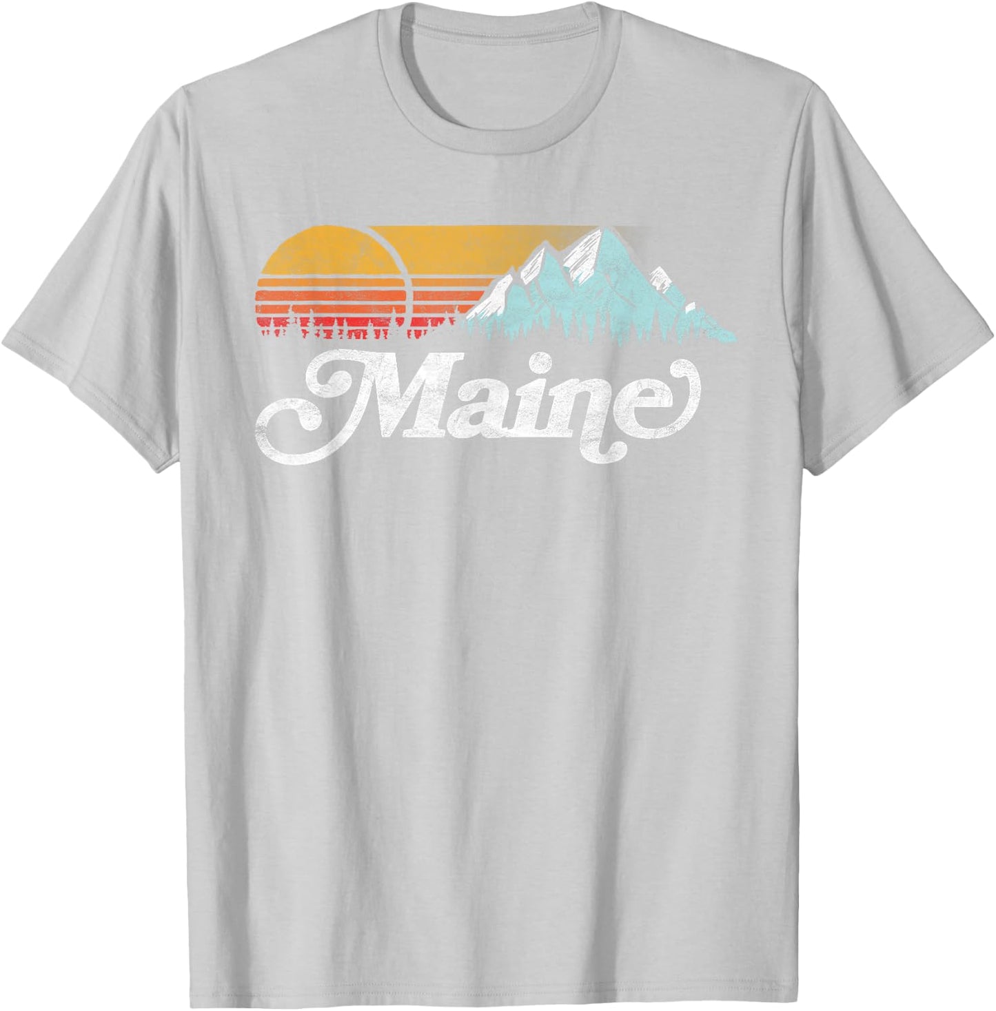 Retro Vibe Maine Vintage Mountains & Sun Small T-Shirt - T-Shirt | Ash