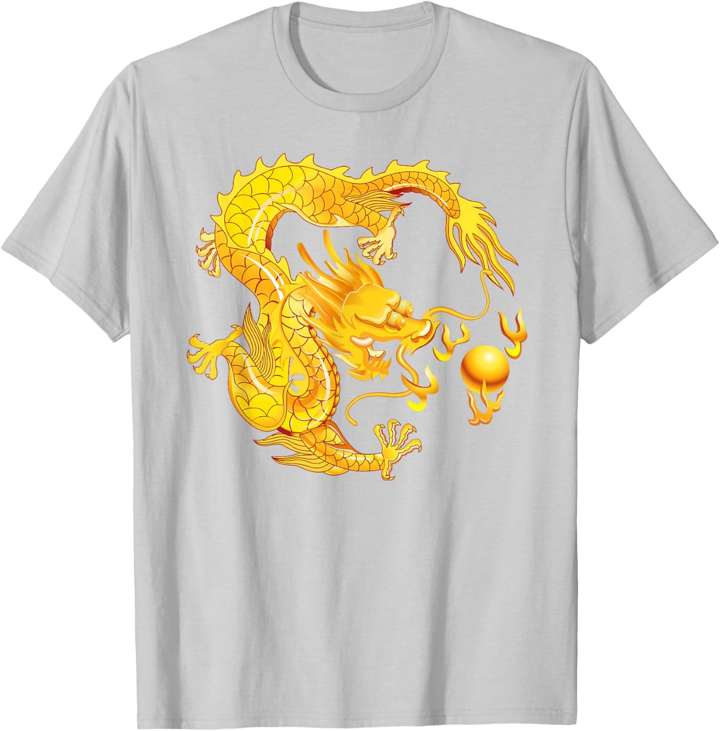 Fearless Golden Chinese Dragon Fire Ball T-Shirt - T-Shirt | Ash
