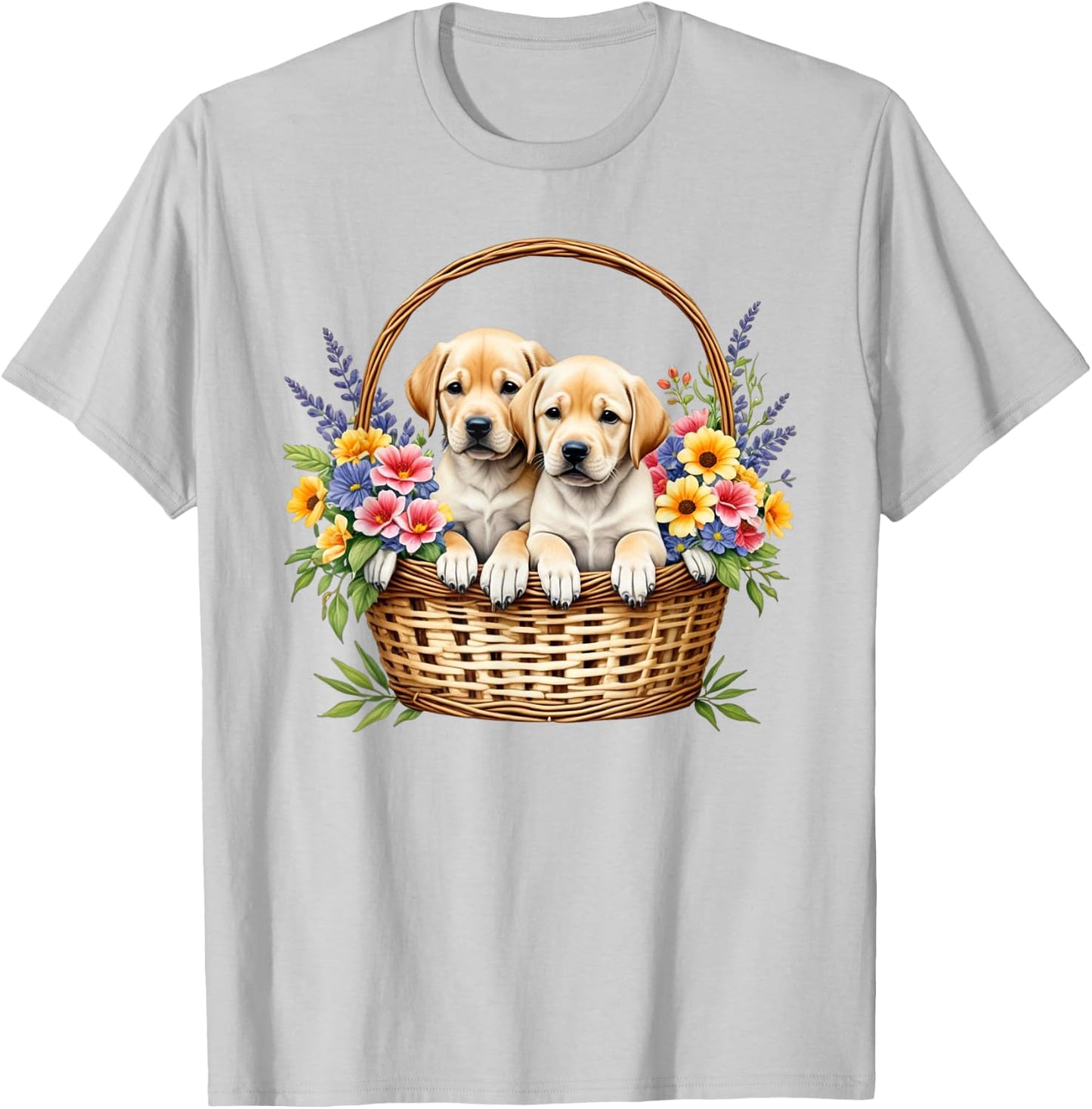 Labrador Dog Owner Puppies in a Basket T-Shirt - T-Shirt | Ash