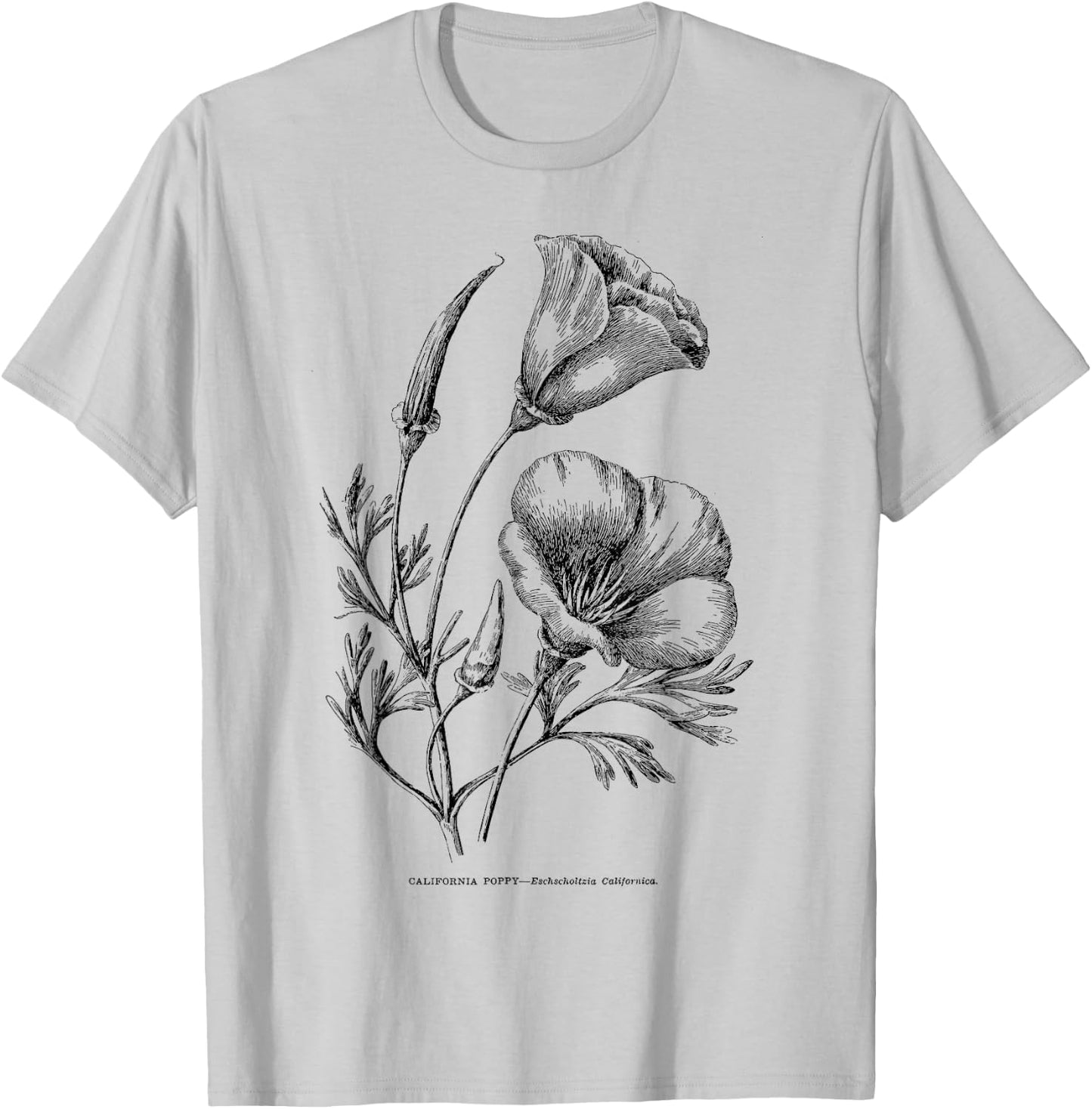 Californian Poppy Botanical Illustration Flower California T-Shirt - T-Shirt | Ash