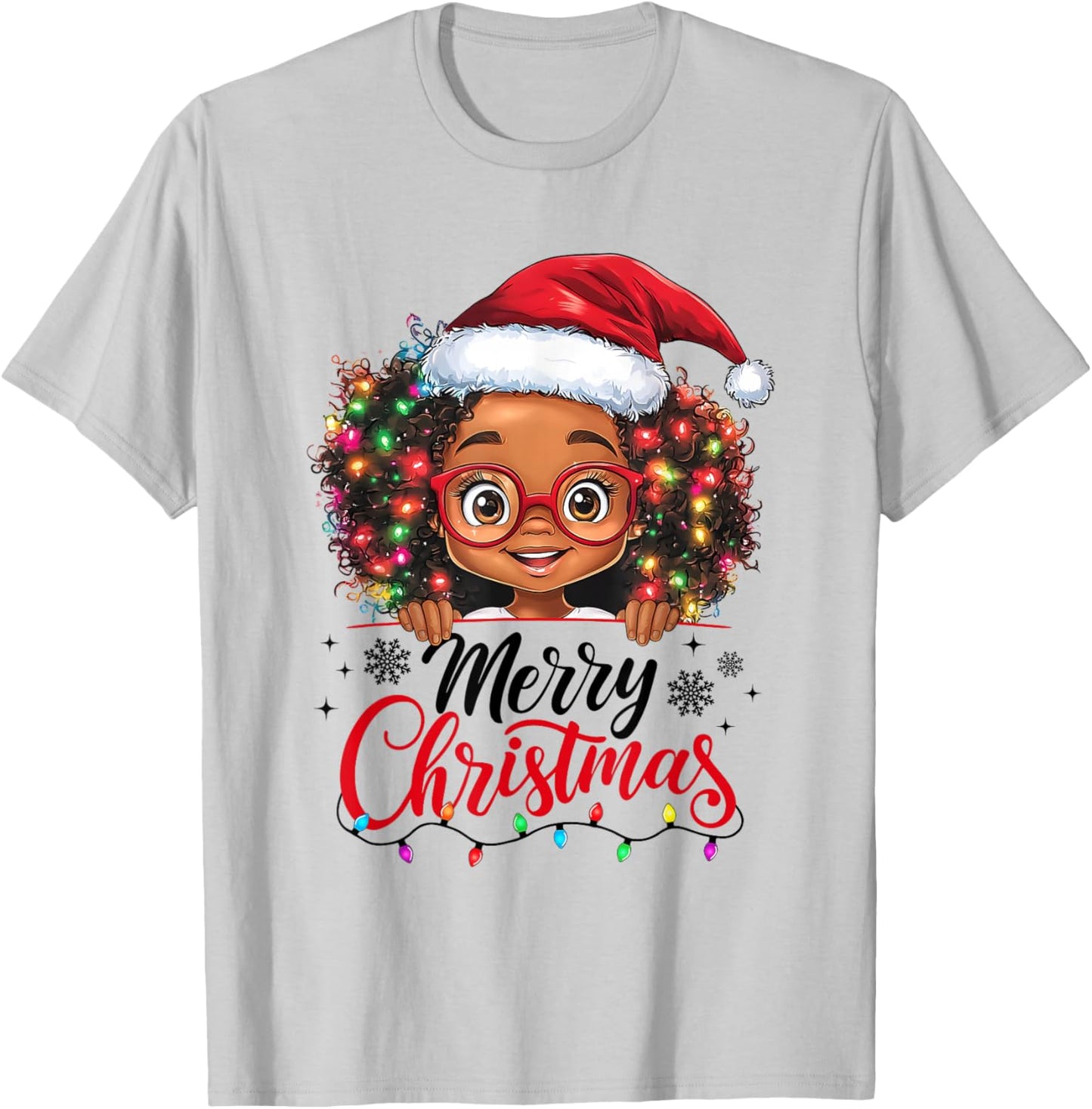 African American Merry Christmas African Black Afro Girls T-Shirt - T-Shirt | Ash